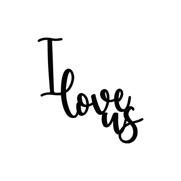 Decorative wall art featuring the phrase 'I Love Us' in a flowing, cursive script. The design is laser cut from steel and painted black, providing a sleek, modern look. The piece features connected letters forming an elegant design suitable for various backgrounds.